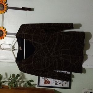 Brown gold red V neck blouse